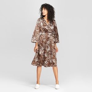 Prologue Belted Brown Patterned V-Neck Midi Dress